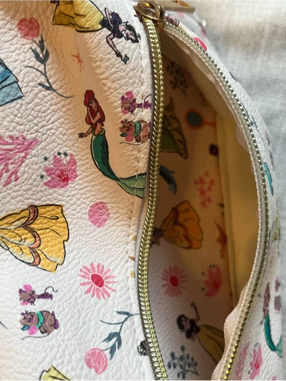 Faux Leather Girls' Princess Print Mini Backpack - Cream with Pastel Accents
